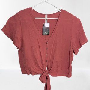 Jolie Large Short Sleeve Tie Bow V Neck Blouse